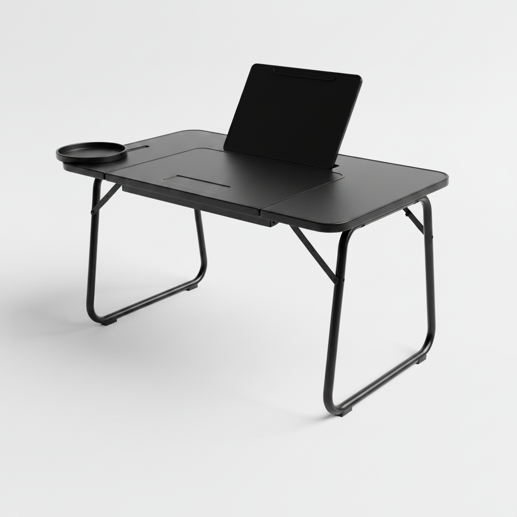 Black metal laptop table white background