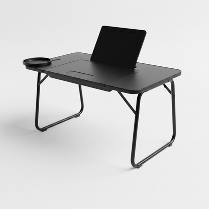 Black metal laptop table white background