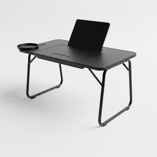 Black metal laptop table white background